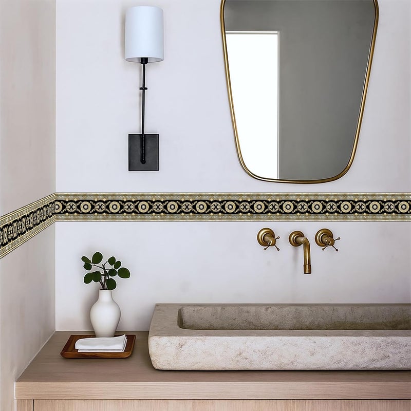 IOHEFY Black Gold Wallpaper Border 196x4 Inch Peel and Stick Wall Border Self Adhesive Classic Greek Key Design Removable Vinyl Trim for Living Room Bedroom Bathroom Kitchen Cabinet Decoration - Image 3